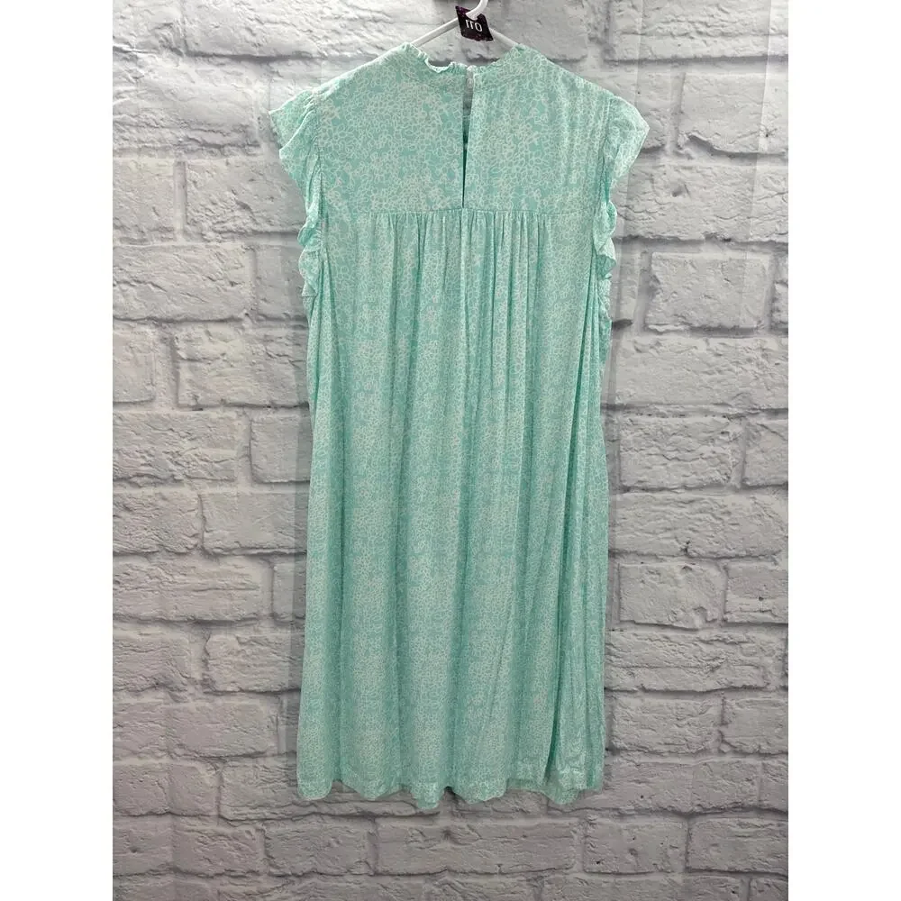 NWT Crown & Ivy Aqua Ditsy Smocked Dress Size L - Picture 5 of 6